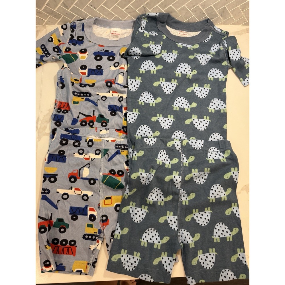 Hanna Andersson Lot Of 2 Short Slve Pajama Set Sz 6-7 Turtles Construction Cars